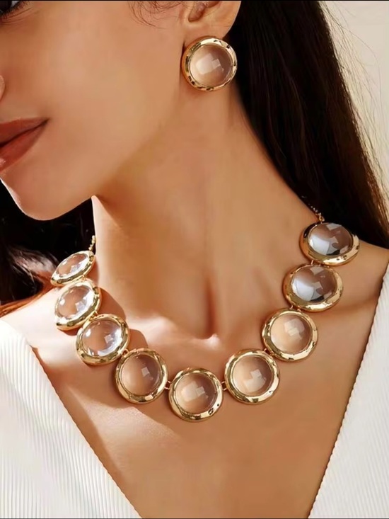 Jewelry - Gold-Tone Clear Stone Statement Necklace & Stud Earrings Set